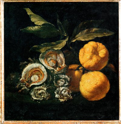 Nature Morte aux huitres et aux coings - Hiljainen elämä osterien ja kvittenien kanssa ... tekijältä Giuseppe Recco