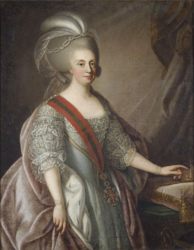 Portugalin kuningatar Marie I, jota kutsuttiin hurskaiksi (tai hulluksi) - Portugalin kuningatar Maria I (1734-1816), Troni, Giuseppe (1739-1810). öljy kankaalle tekijältä Giuseppe Troni
