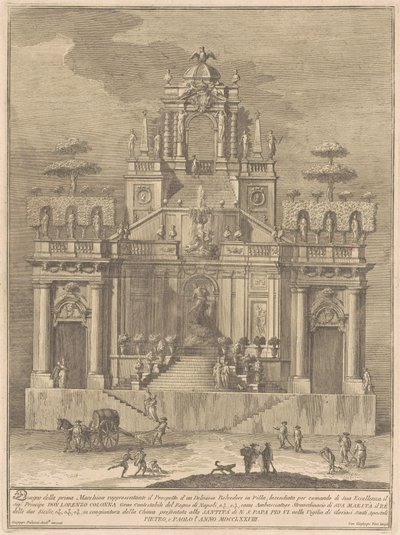 Chinean Prima Macchina 1778: Belevedere maaseudulla Herculesin ja Antaeuksen kanssa tekijältä Giuseppe Vasi, after Giuseppe Palazzi
