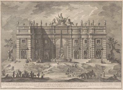 Seconda Macchina Kiinan vuodelta 1772: aukio pelitorilla ja Pantheon-suihkulähteellä tekijältä Giuseppe Vasi, after Giuseppe Palazzi, after Paolo Posi