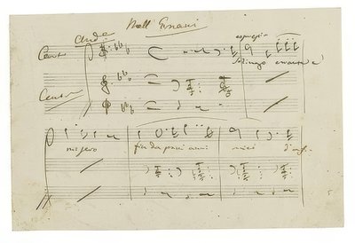 Nimikirjoitus: Opera Ernani, Finalarie Solingo, errante e misero. 1840-luvun alku tekijältä Giuseppe Verdi