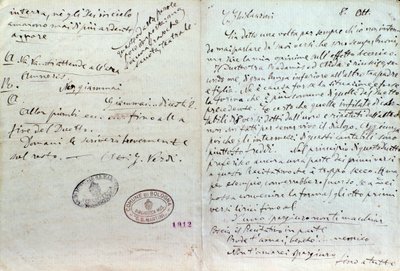 Giuseppe Verdin käsinkirjoitettu kirje Aida-librettojen kirjoittajalle Antonio Ghislanzonille tekijältä Giuseppe Verdi