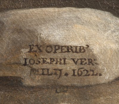 Taiteilijan allekirjoitus, syntymä, yksityiskohta, 1622 tekijältä Giuseppe Vermiglio