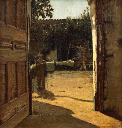 Piha auringossa, maalaistalon sisäpiha tekijältä Giuseppe or Joseph de Nittis