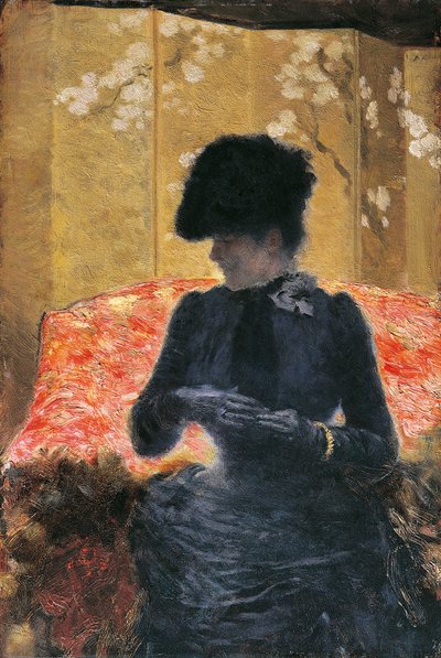 Nainen punaisella sohvalla tekijältä Giuseppe or Joseph de Nittis