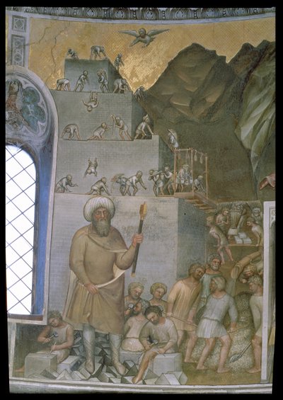 Baabelin tornin rakentaminen, 1360-70 tekijältä Giusto di Giovanni de Menabuoi