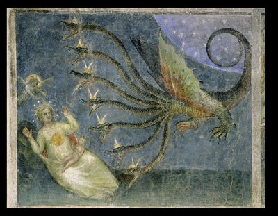Nainen pukeutunut aurinkoon ja seitsenpäiseen lohikäärmeeseen, 1360-70 tekijältä Giusto di Giovanni de Menabuoi