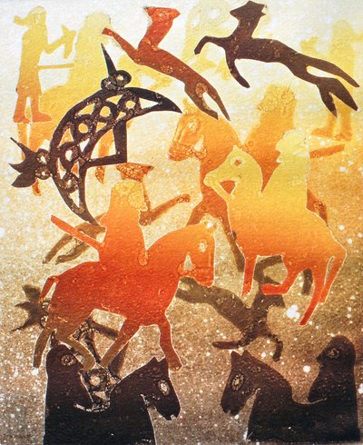 Pictish Hunt 2000 (monoprintti) tekijältä Gloria Wallington