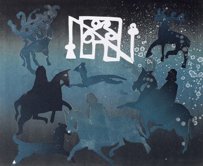 Pictish Hunting Scene I, 1995 (monotyyppi) tekijältä Gloria Wallington