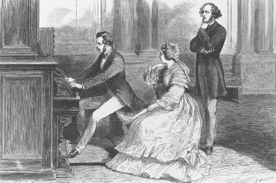 Saksin prinssi Albert soittamassa kuningatar Victorian ja Felix Mendelssohn Bartholdyn (1809-1847) edessä, Kaiverrus tekijältä Godefroy Durand