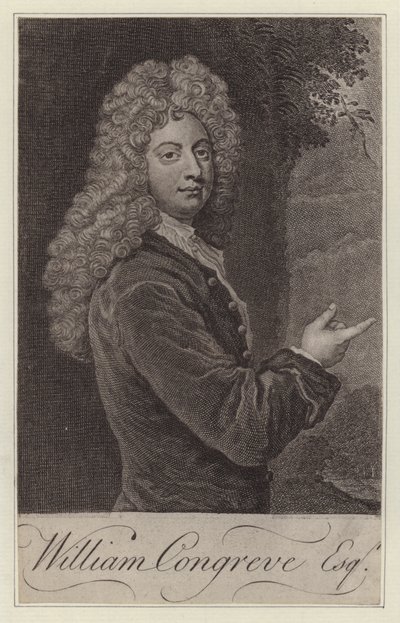 William Congreve, englantilainen näytelmäkirjailija (kaiverrus) tekijältä Godfrey (after) Kneller