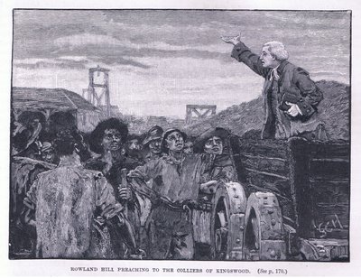 Rowland Hill saarnaa kaivoille Kingswoodissa tekijältä Godfrey C. Hindley