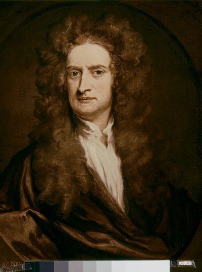 NEWTON Sir Isaac, englantilainen fyysikko ja matemaatikko: Muotokuva (öljy kankaalle) tekijältä Godfrey Kneller