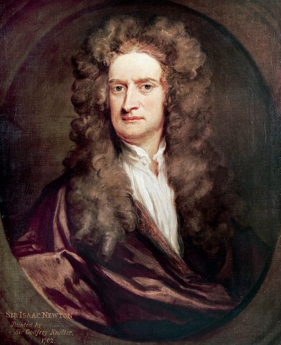 Isaac Newtonin (1642-1727), englantilaisen matemaatikon, fyysikon ja tähtitieteilijän muotokuva, Godfrey Knellerin (1646-1723) maalaus tekijältä Godfrey Kneller