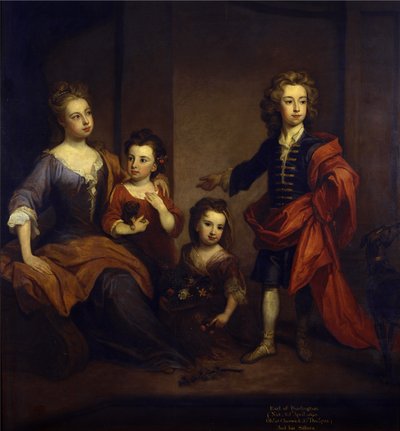 Muotokuva Richard Boylesta, Burlingtonin kolmannesta jaarlista, kolmen sisaruksensa, Elizabeth, Juliana ja Jane Boylen, kanssa, n. 1700 (öljy kankaalle) tekijältä Godfrey Kneller