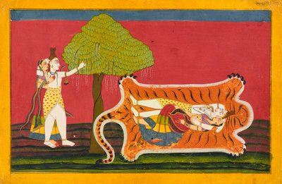 Shiva ja Parvati tiikerin iholla: Nakul Nayaka Folio, A Rasamanjari, K. 1710 - K. 1715. tekijältä Golu