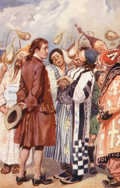 Kuvitus Jonathan Swiftin Gulliverin matkat -teokseen (värilitografia). tekijältä Gordon Frederick (after) Browne