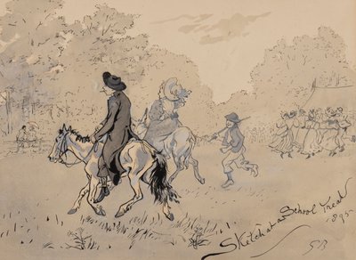 Sketch at a School Treat, 1895 (kynä, sivellin, muste ja wc paperilla) tekijältä Gordon Frederick Browne