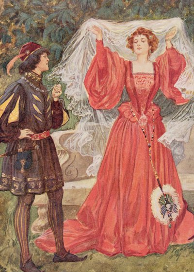 Viola ja Olivia kahdestoista yössä Edith Nesbitin (1858-1924) pubista "Shakespearen lasten tarinoita". kirjoittanut Raphael Tuck und Sons Ltd., Lontoo (kirjan kuvitus) tekijältä Gordon Frederick Browne
