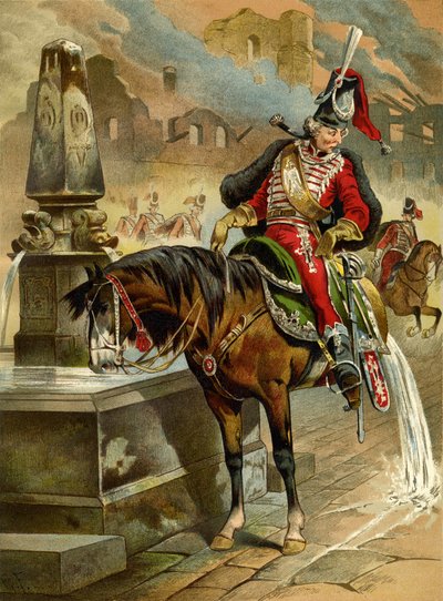 Kuvitus Rudolph Erich Raspen kirjaan Paroni Münchhausenin yllättävät seikkailut, 1896 tekijältä Gottfried Franz