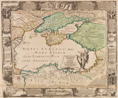 Mustanmeren ja Krimin kartta, n. 1740. tekijältä Gottfried Jacob Haupt