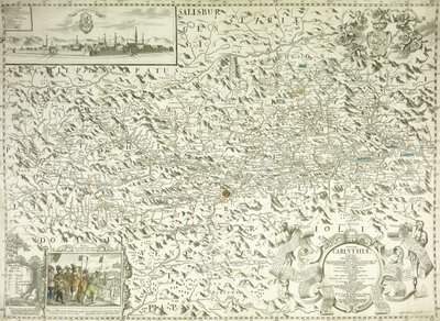 Itävallan ja Tšekkoslovakian kartta vuodelta 1718 tekijältä Gottfried Pfantz