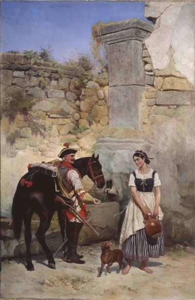 Kohtaus kaivolla, 1890 tekijältä Gottfried Willewalde