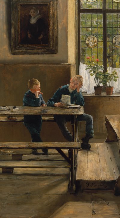 Orpokodissa, noin 1886 (öljy paneelille). tekijältä Gotthardt Johann Kuehl