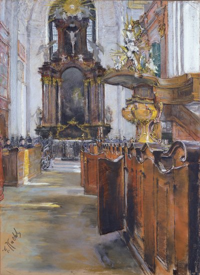 Pyhän Mikaelin sisustus Hampurissa, 1890 (pastelli paperille) tekijältä Gotthardt Johann Kuehl