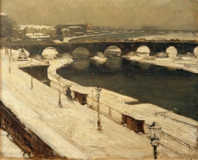 Elbe und Augustusbrücke im Winter tekijältä Gotthardt Johann Kuehl