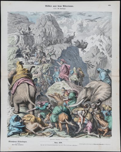 Hannibal ylittää Alpit Münchener Bilderbogenista tekijältä Gottlob Heinrich Leutemann