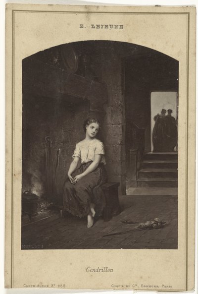 Valokuvakopio Eugène Joseph Lejeunen Cinderella-maalauksesta Cendrillon (otsikko esineessä) tekijältä Goupil and Cie.
