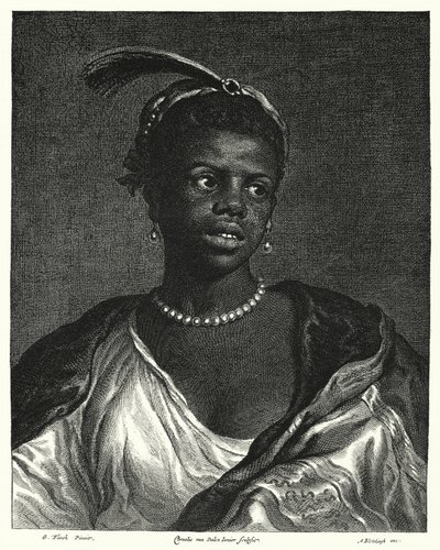Mustan naisen muotokuva (kaiverrus) tekijältä Govaert (after) Flinck