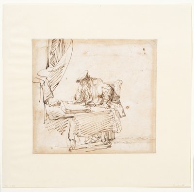 Tutkija istuu pöydän ääressä, jonka päällä on suuri kirja. tekijältä Govaert (attr. to) Flinck