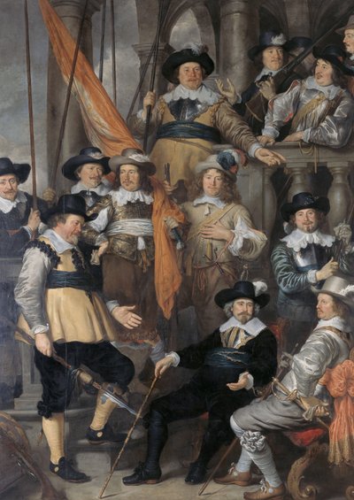 hollantilainen: Schutters van Wijk XVIII kapteeni Albert Basin ja luutnantti Lucas Conijnin komppania Kapteeni Albert Basin ja luutnantti Lucas Conijnin komppania. tekijältä Govert Flinck
