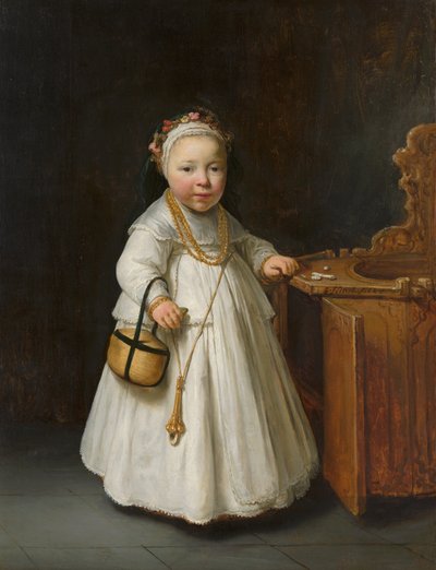 Tyttö syöttötuolin luona tekijältä Govert Flinck