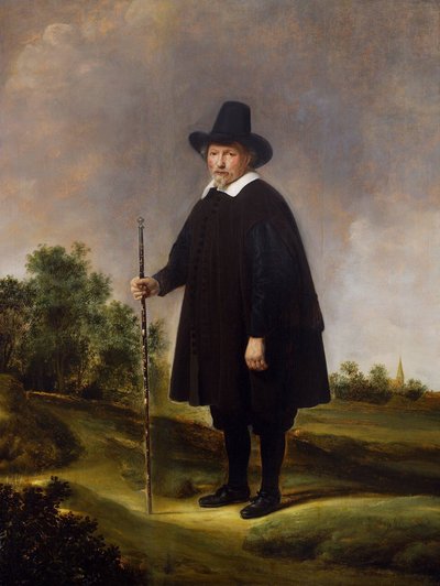 Miehen muotokuva maisemaa vasten tekijältä Govert Flinck