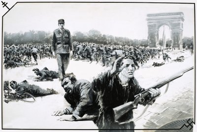 Charles de Gaulle kävelee voittokävelyllä Champs Elysses -katua pitkin Pariisin vapautuksen aikana. tekijältä Graham Coton