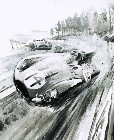 D-type Jaguar Le Mansin osakilpailussa 1954 tekijältä Graham Coton