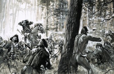 Vuonna 1765 kenraali Edward Braddock joutui ranskalaisten sotilaiden ja raivokkaiden kanadalaisintiaanien väijytykseen. tekijältä Graham Coton