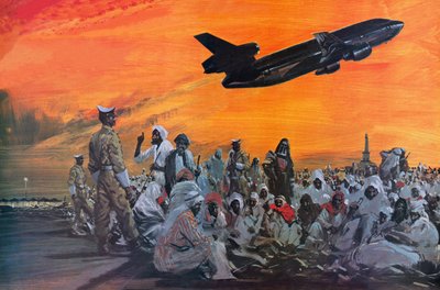 Lähi-idän muslimipyhiinvaeltajat lentävät Mekkaan Douglas DC-10:llä. tekijältä Graham Coton