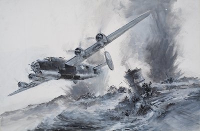 Laconian uppoaminen vuonna 1942 (guassi paperille) tekijältä Graham Coton