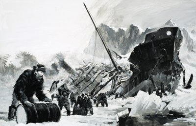 Tunnistamaton laivan hylky jäisellä jäätiköllä tekijältä Graham Coton