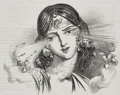 Naisellinen kauneus, karikatyyri Jean-Jacques Grandville (1803-1847), litografia Gaetano Riccio Poliorama Pittorescosta, n:o 20, 24. joulukuuta tekijältä Grandville