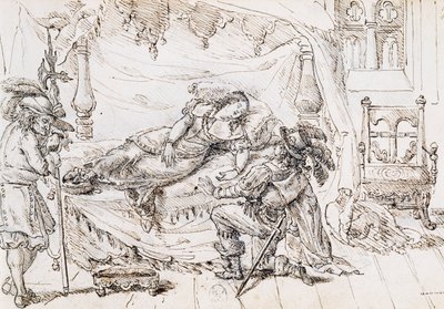 Sleeping Beauty, kuvitus Charles Perraultin (1628-1703) sadulle, kaiverrus Grandville (1803-1847) tekijältä Grandville