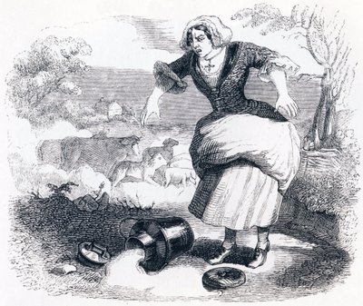 Maitotyttö ja maitopurkki (La laitiere et le pot au lait) - La Fontainen sadut tekijältä Grandville