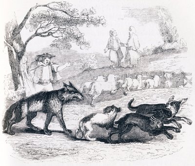 Bassa ja kauppias - La Fontainen Fables tekijältä Grandville