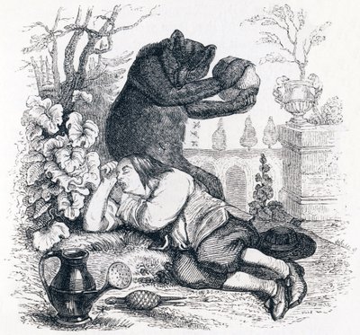 Karhu ja puutarhan rakastaja - La Fontainen Fables tekijältä Grandville