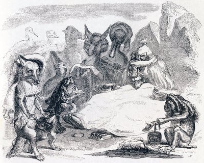 Le lion, le loup et le renard (Le lion, le loup et le renard) - La Fontainen tarinat. tekijältä Grandville