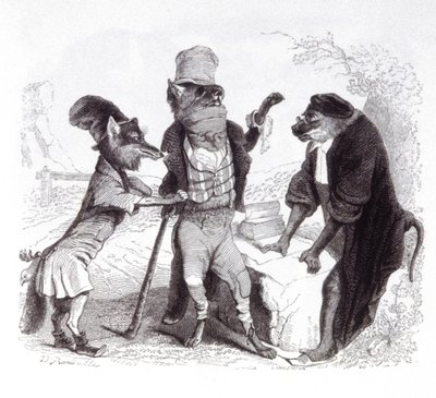 Susi anomassa kettua vastaan apinan edessä tekijältä Grandville (1803 47)
